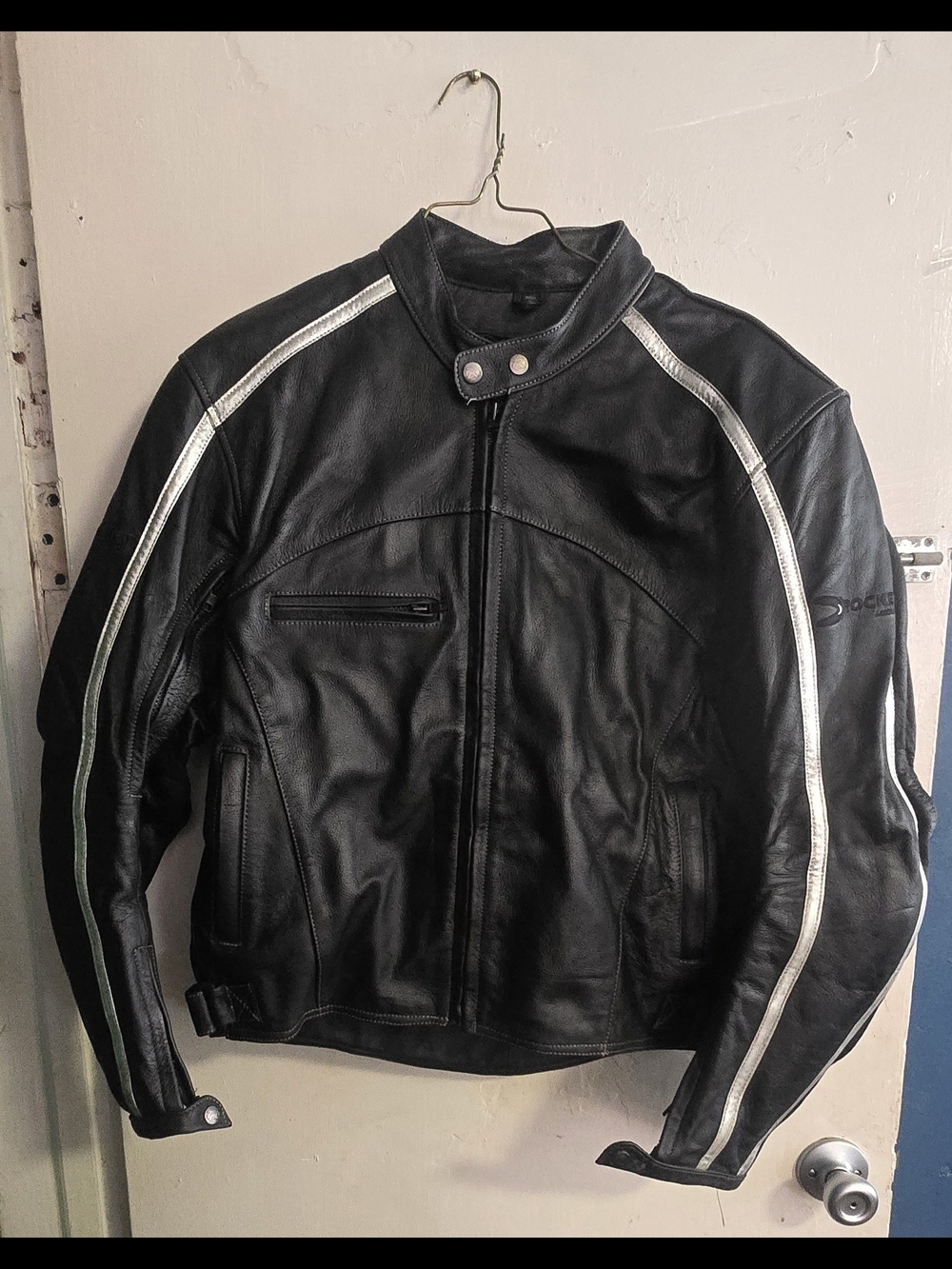Joe Rocket Black Leather Jacket with Silver Piping